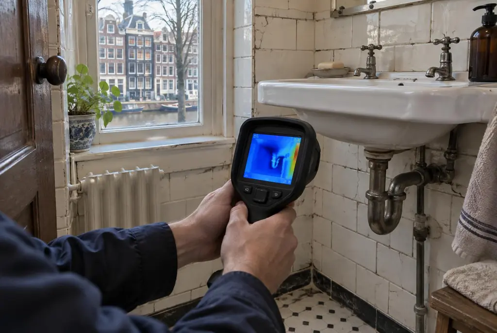 Lekdetectie Naarden – badkamer met oude leidingen achter de tegels