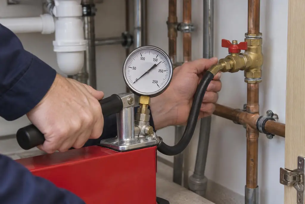 Lekdetectie Naarden – druktest op een waterleiding met een manometer