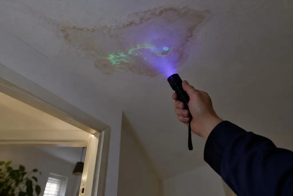 Lekdetectie Naarden – kleurstof controleren op het plafond met uv-licht
