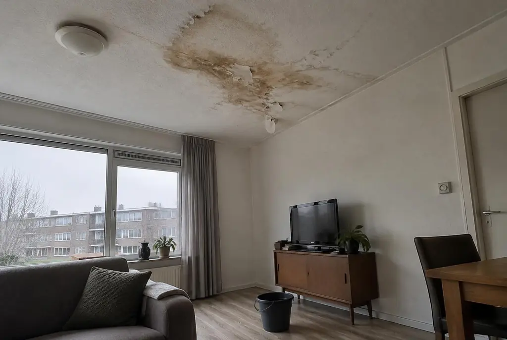 Lekdetectie Naarden – vochtplek op het plafond onder een badkamer